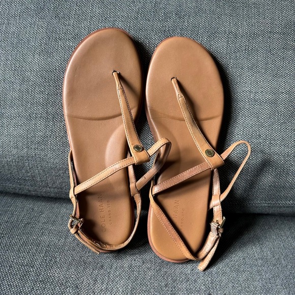 Cole Haan Shoes - Cole Haan Grand 360 Tan Leather Flat Thong Ankle Strap Sandals
Womens 7.5B